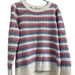 Talbots Red and Blue Patterned Sweater CREWNECK SWEATER - WAVE JACQUARD